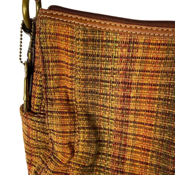 Fossil Shoulder Bag 16 inch Drop 3 Inside Pockets Plaid Fabric Brown Red Orange - Picture 2 of 8